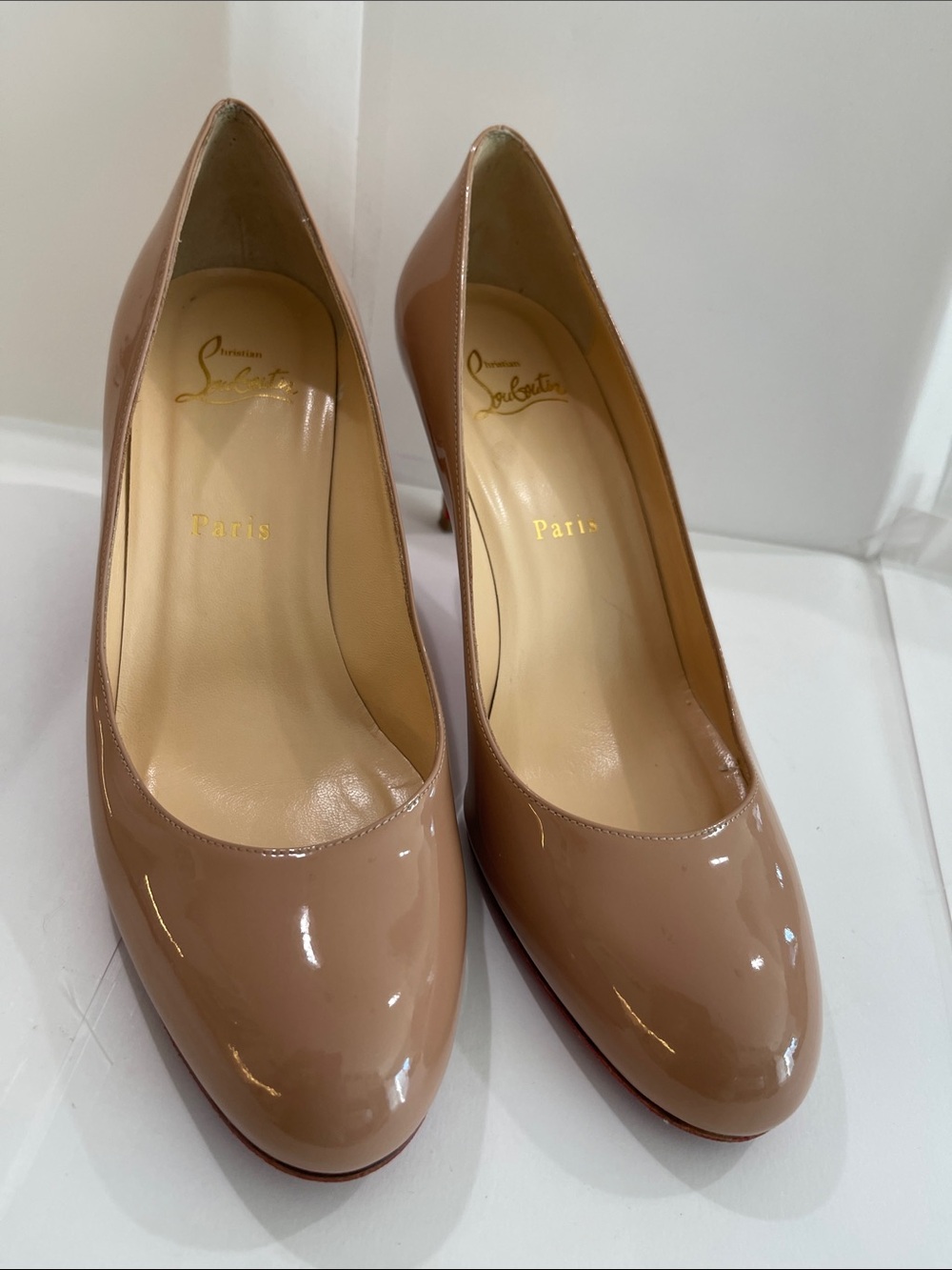 Christian Louboutin Beige Patent Leather Pumps - Classic Nude Tone
